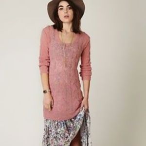 Free People Mohair Cable Knit Blush Sweater Dress